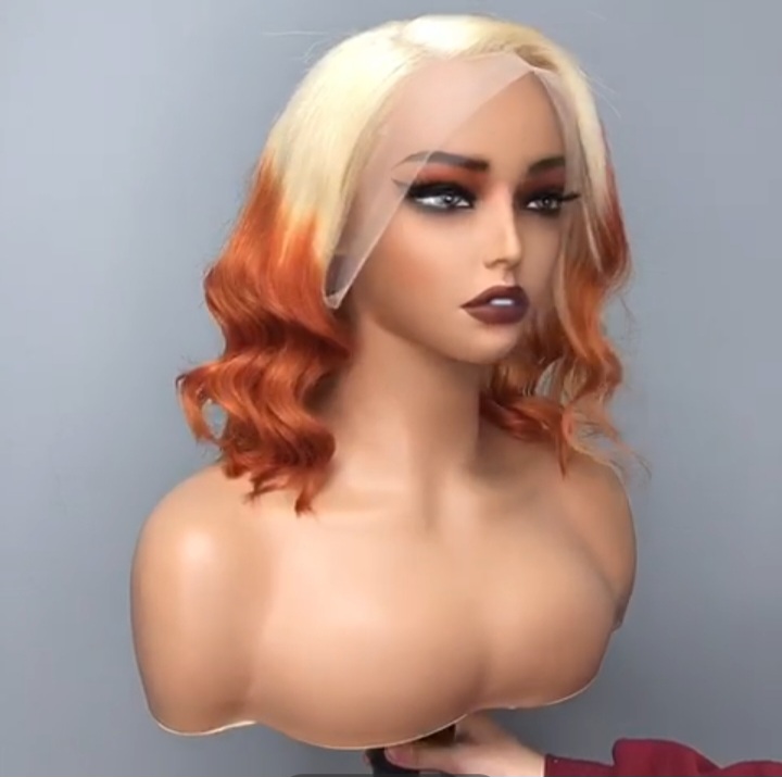 Ombre Blonde Human Hair Wavy Lace Front Wig
