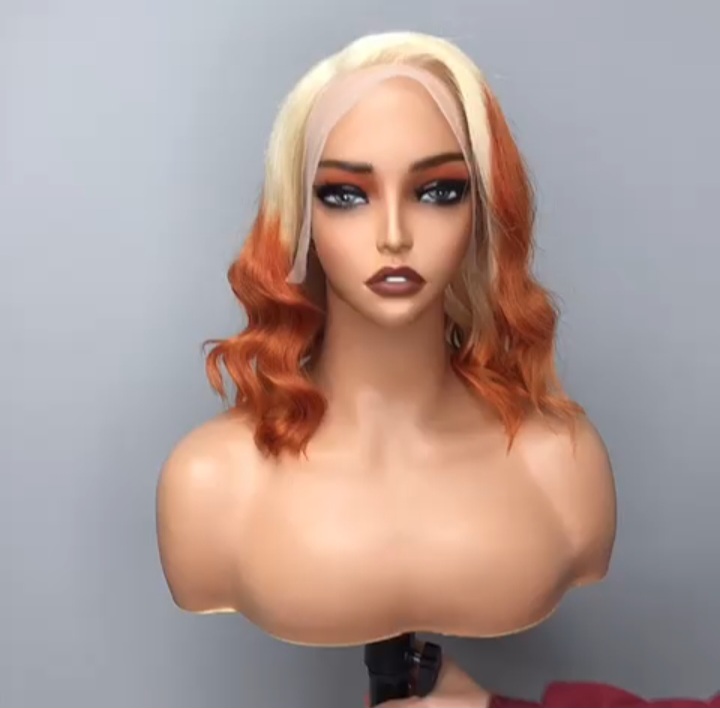 Ombre Blonde Human Hair Wavy Lace Front Wig