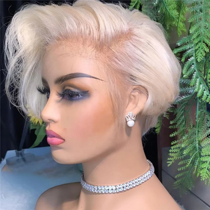 Blonde Short Bob Pixie Human Hair Lace Front Wig