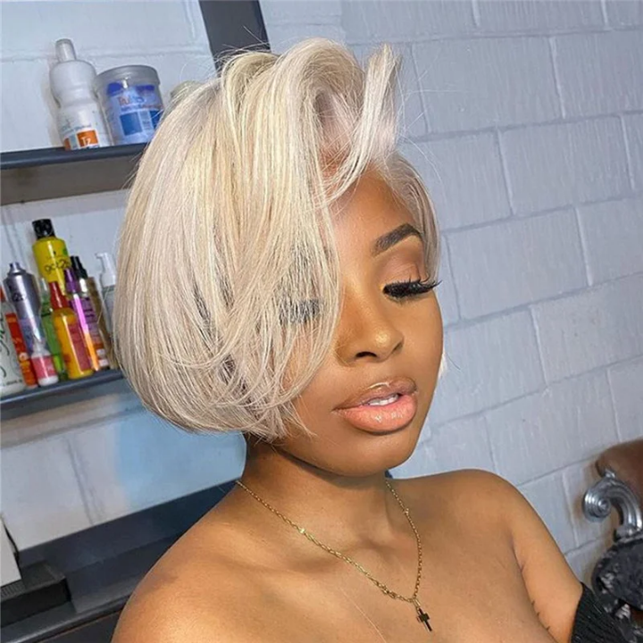 Blonde Short Bob Pixie Human Hair Lace Front Wig