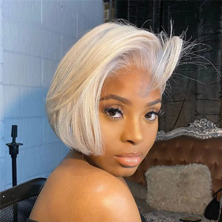 Blonde Short Bob Pixie Human Hair Lace Front Wig