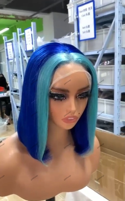Blue and Teal Bob Cut Lace Front Wig