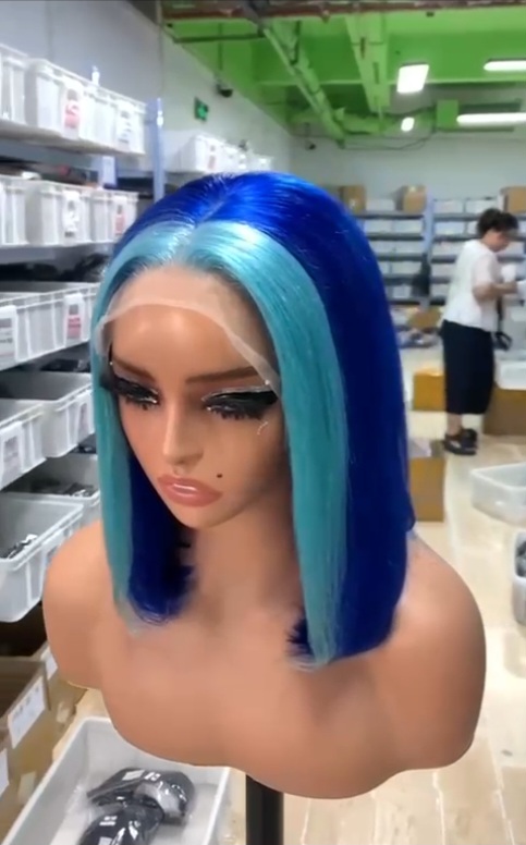 Blue and Teal Bob Cut Lace Front Wig