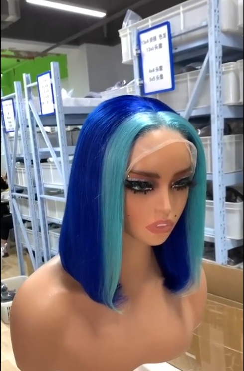 Blue and Teal Bob Cut Lace Front Wig