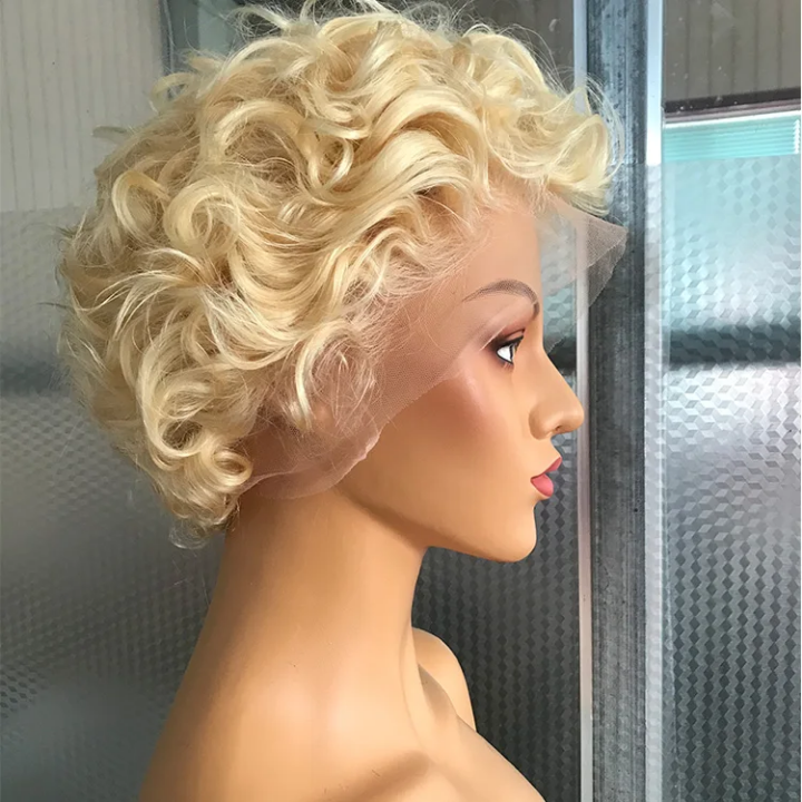 Blonde Curly Pixie Cut Lace Front Wig