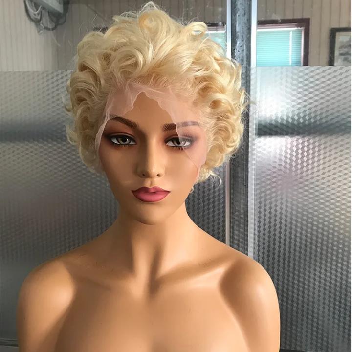 Blonde Curly Pixie Cut Lace Front Wig