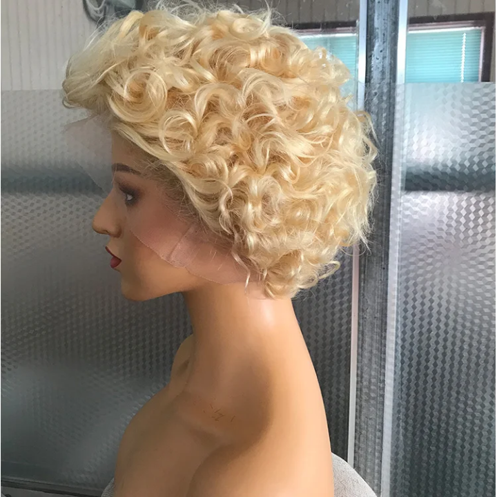 Blonde Curly Pixie Cut Lace Front Wig