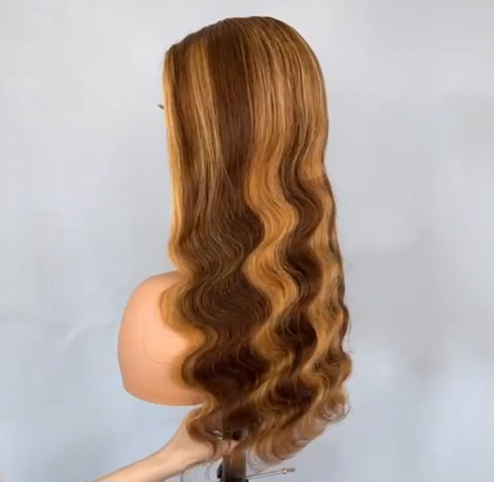 Wavy 4/27 Highlights Human Hair Lace Front Wig