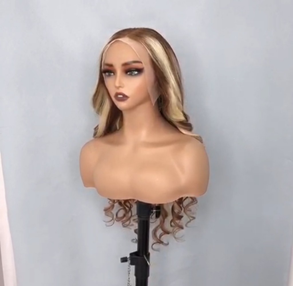 Loose wave brown and blonde 613 human hair highlights wig