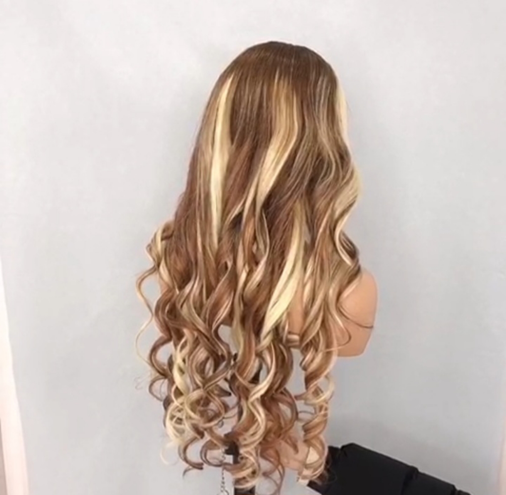 Loose wave brown and blonde 613 human hair highlights wig