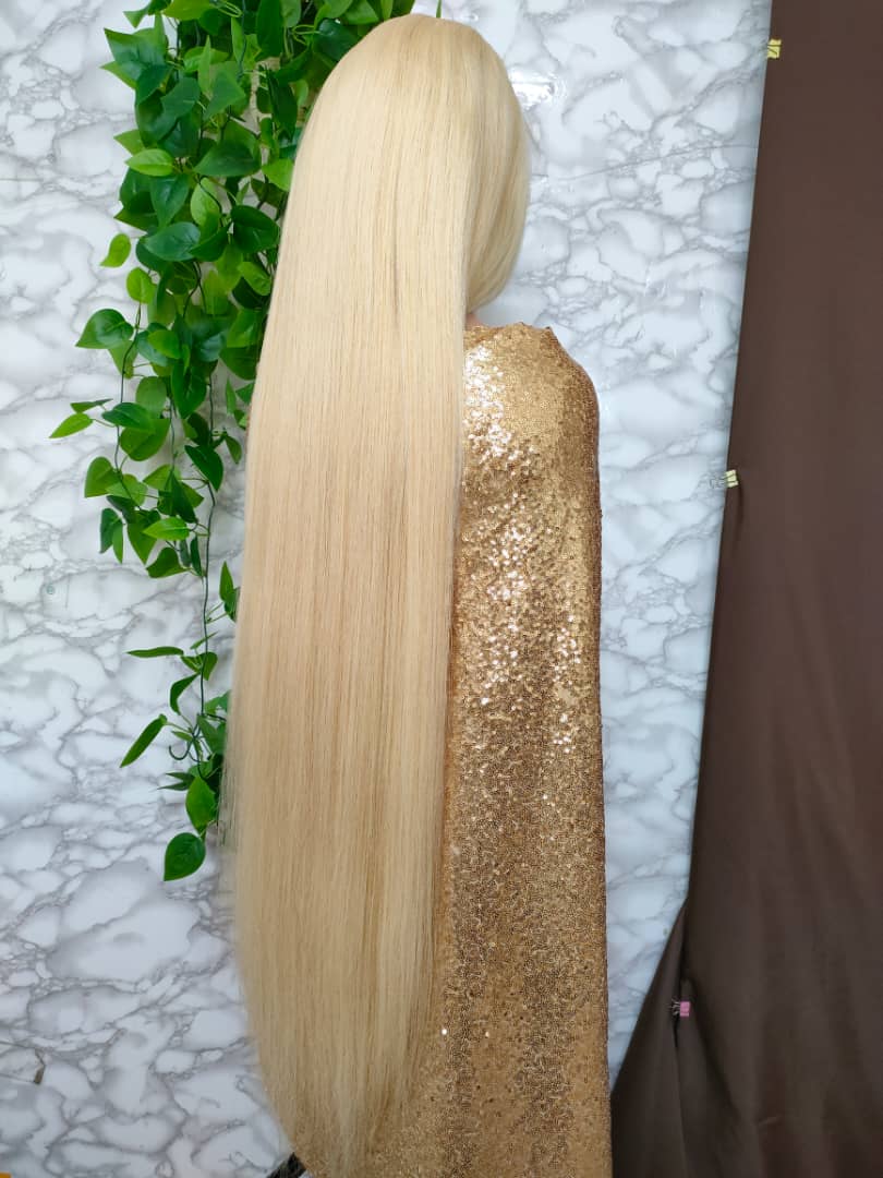40 Inch Long Blonde Human Hair Lace Front Wig