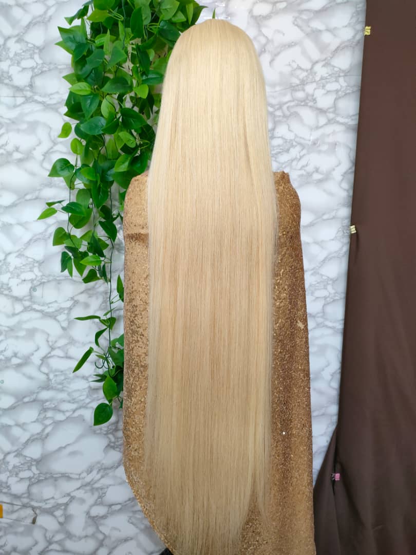 40 Inch Long Blonde Human Hair Lace Front Wig