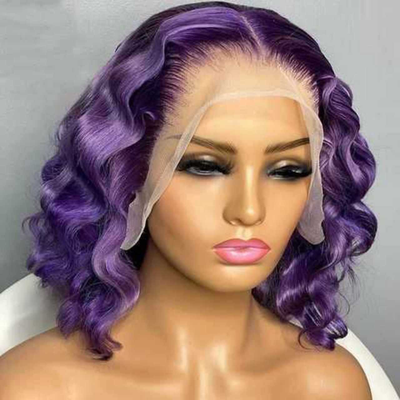 Purple Wavy Bob Lace Front Wig