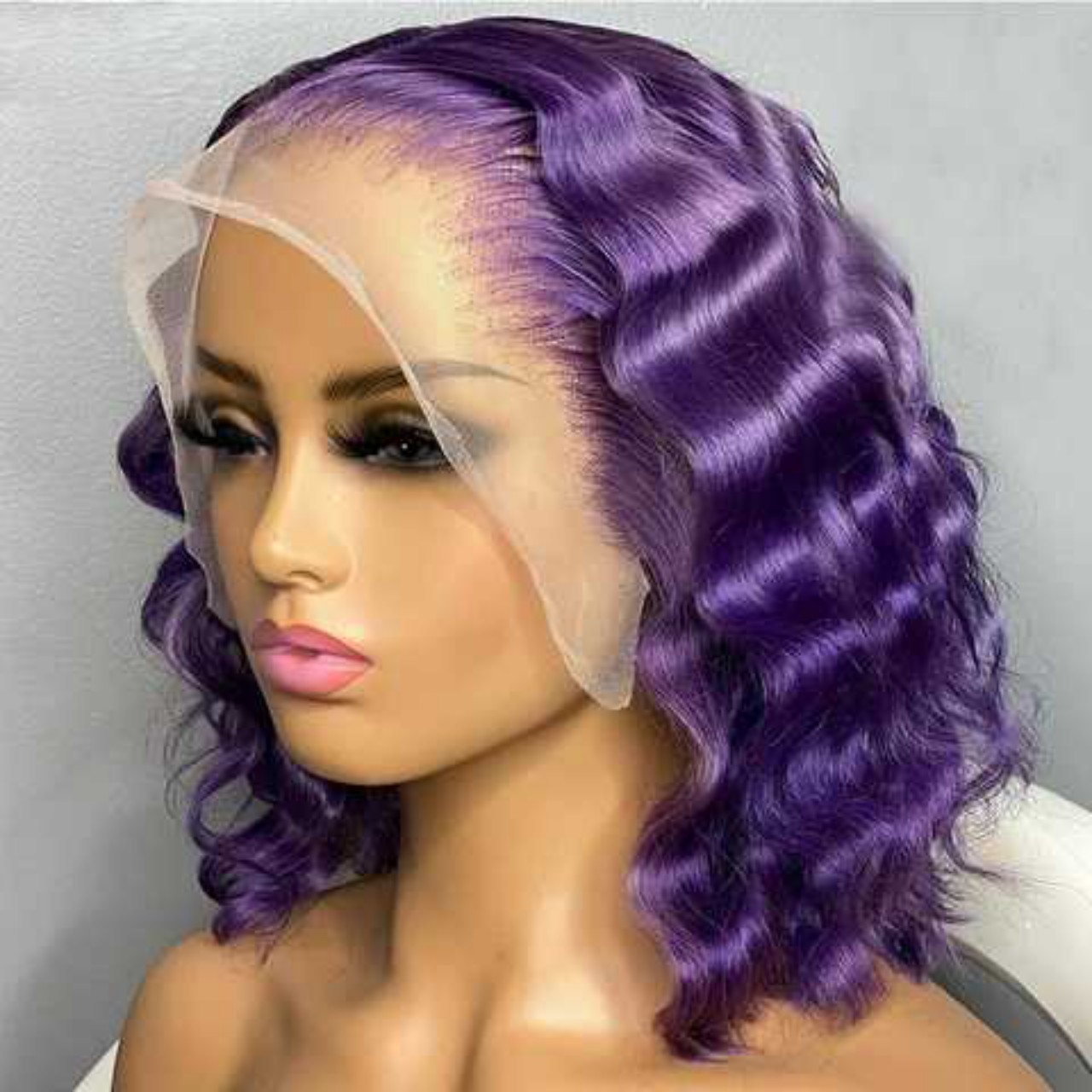 Purple Wavy Bob Lace Front Wig