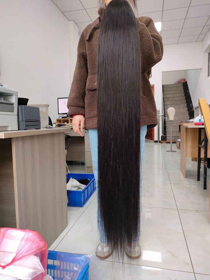 Long Black 40 Inch Human Hair Straight Wig