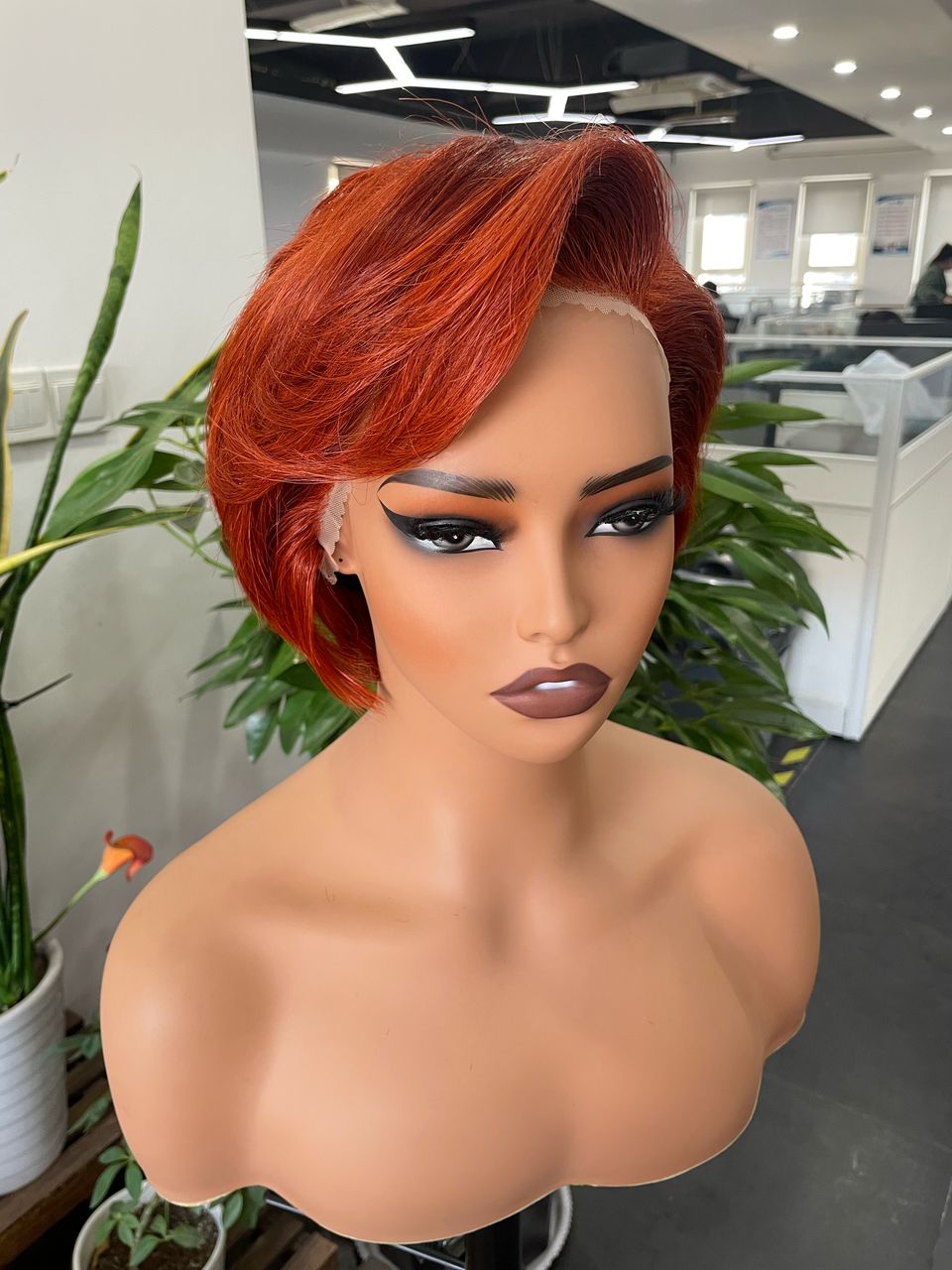 Short Orange Ginger Pixie Cut Lace Wig