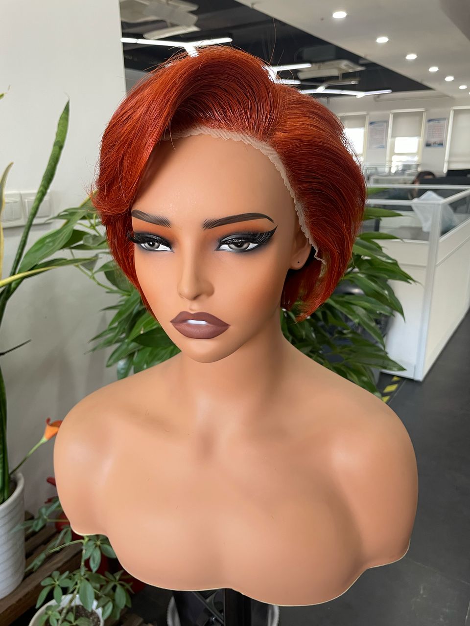 Short Orange Ginger Pixie Cut Lace Wig
