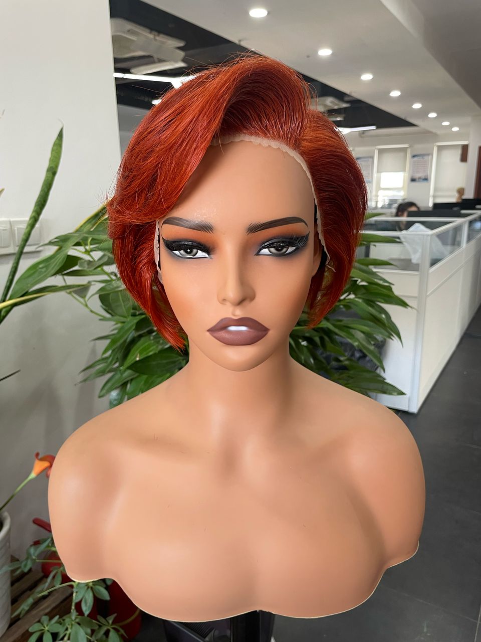 Short Orange Ginger Pixie Cut Lace Wig