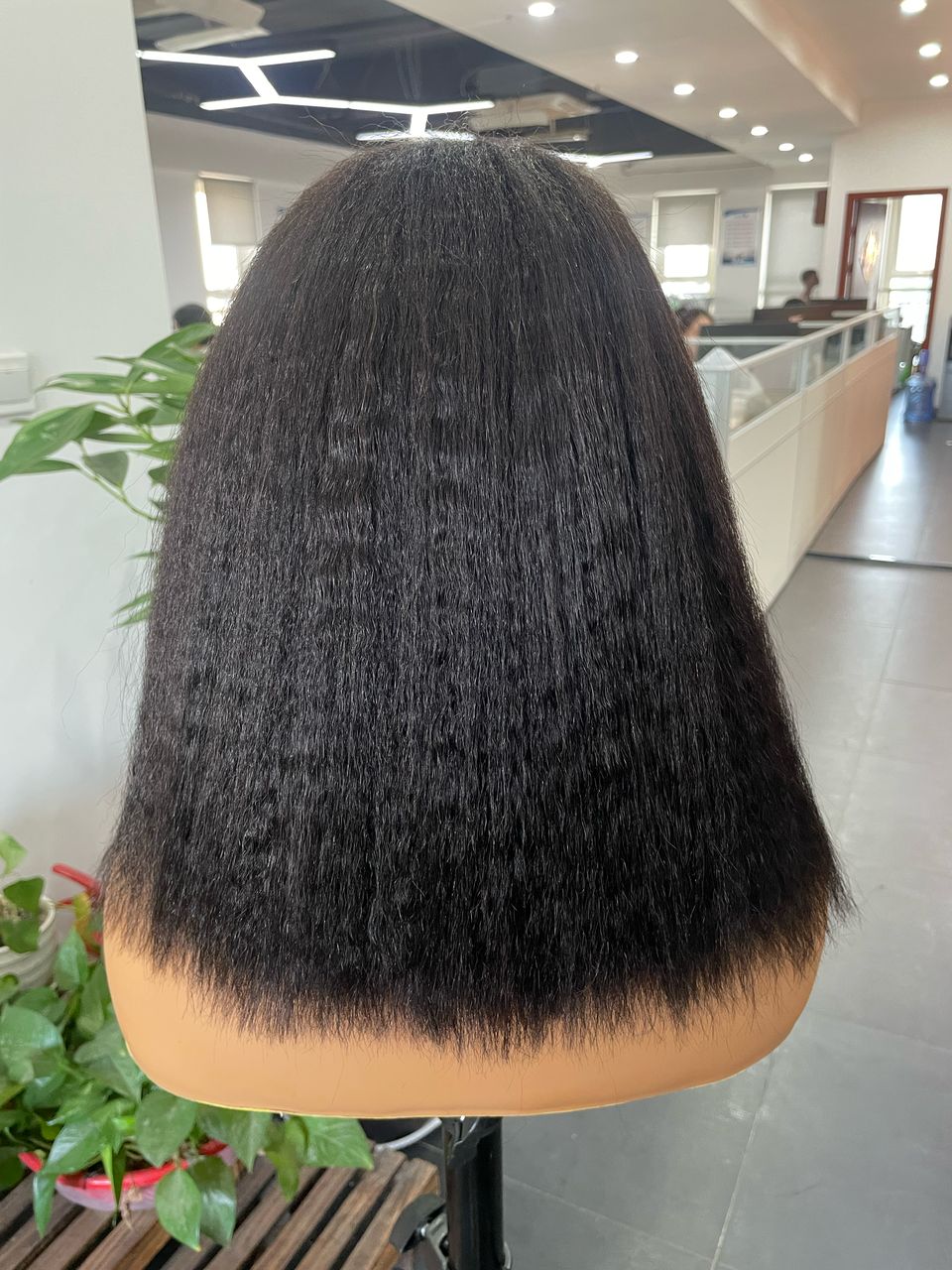 Kinky Straight Black Human Hair Bob Cut Wig