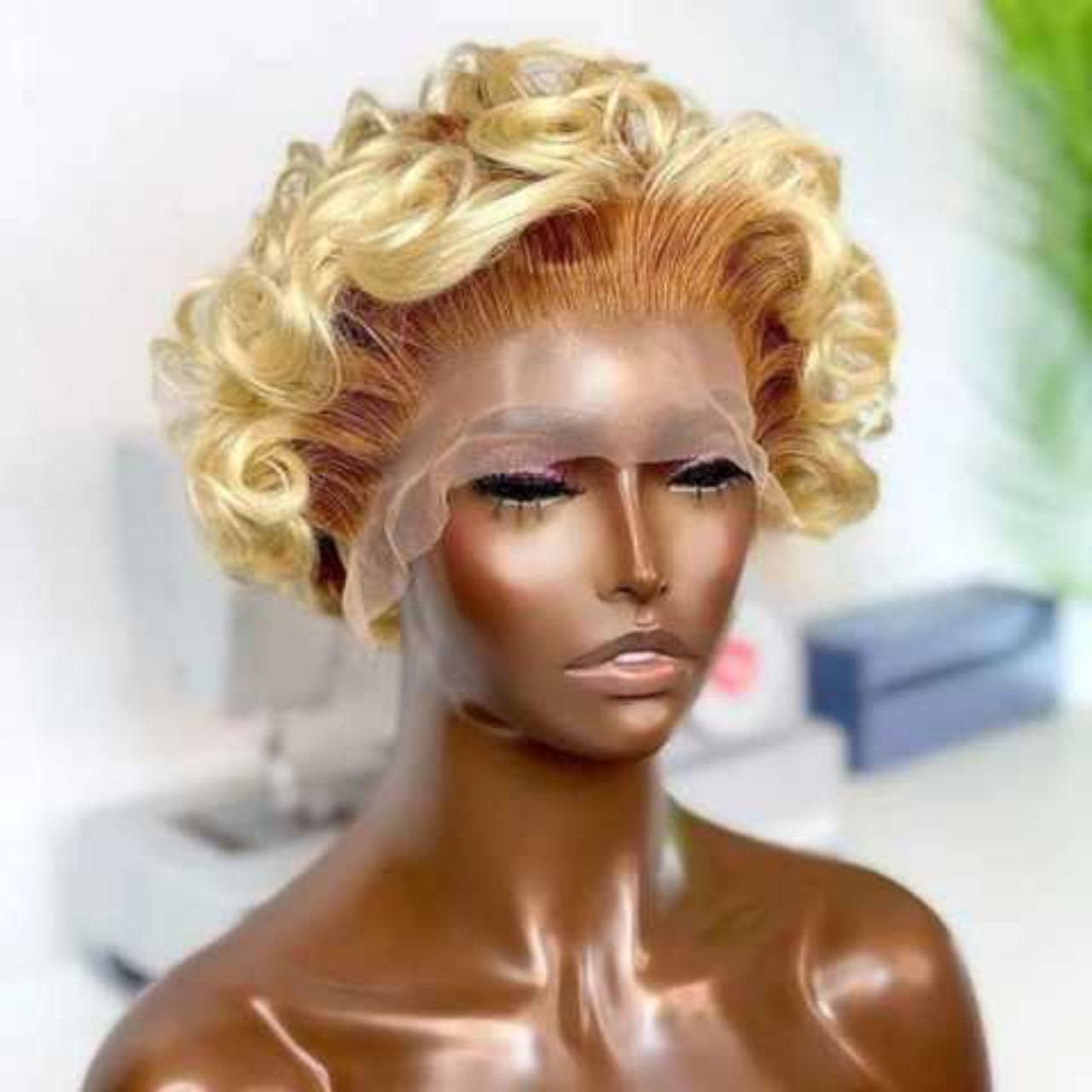 Blonde Curly Lace Front Wig With Brown Roots