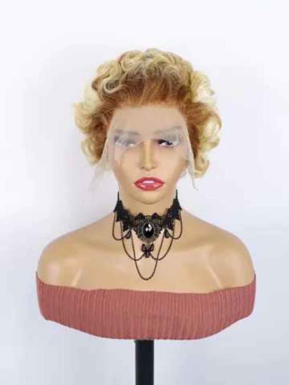 Blonde Curly Lace Front Wig With Brown Roots