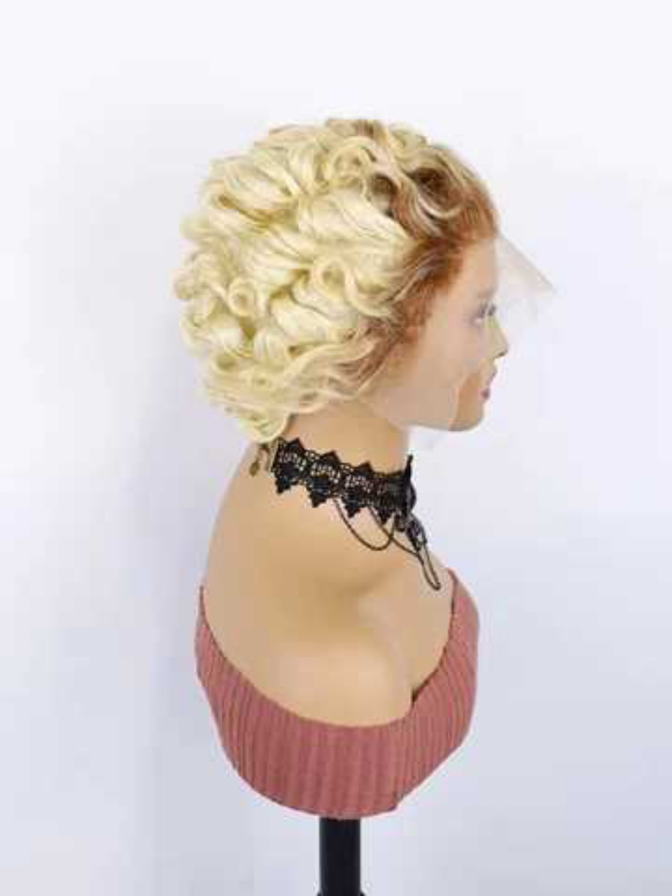 Blonde Curly Lace Front Wig With Brown Roots