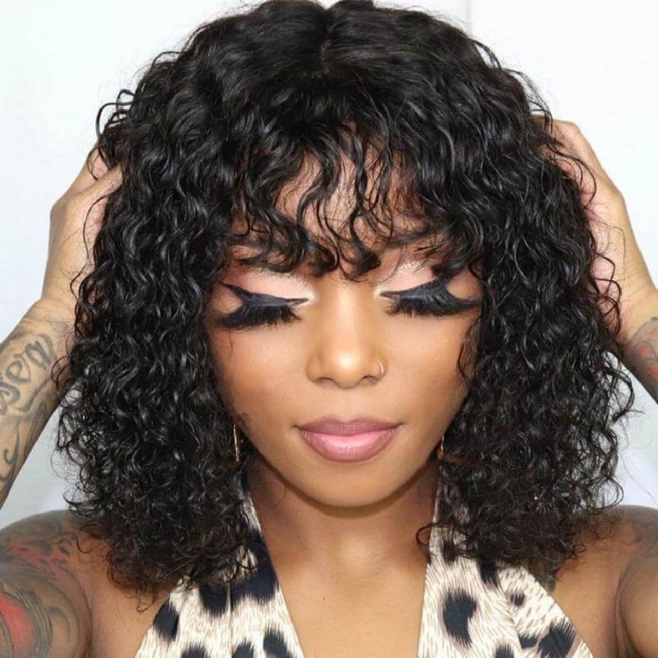 Curly Bob Human Hair Wig With Bangs