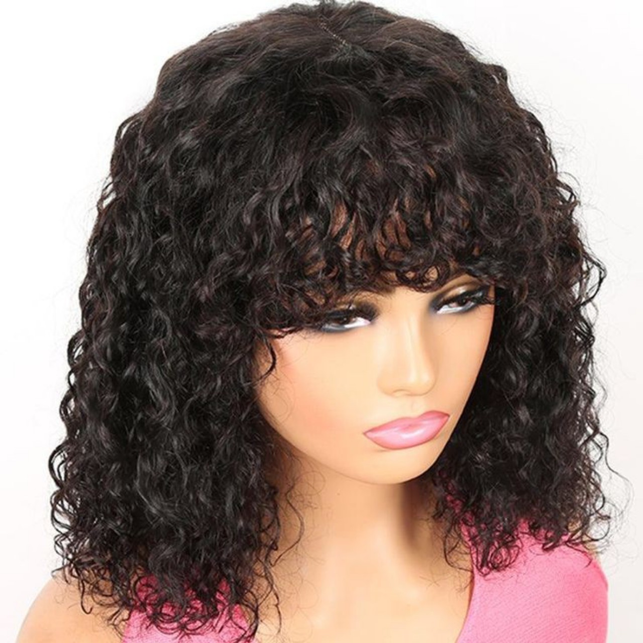 Curly Bob Human Hair Wig With Bangs