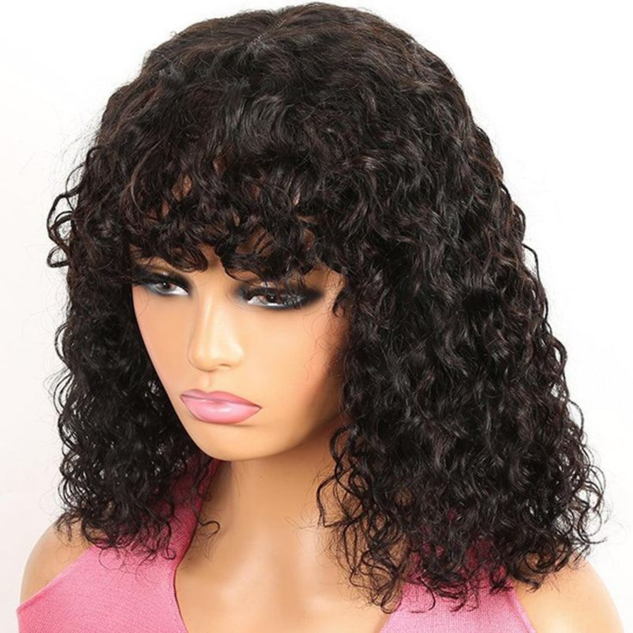 Curly Bob Human Hair Wig With Bangs