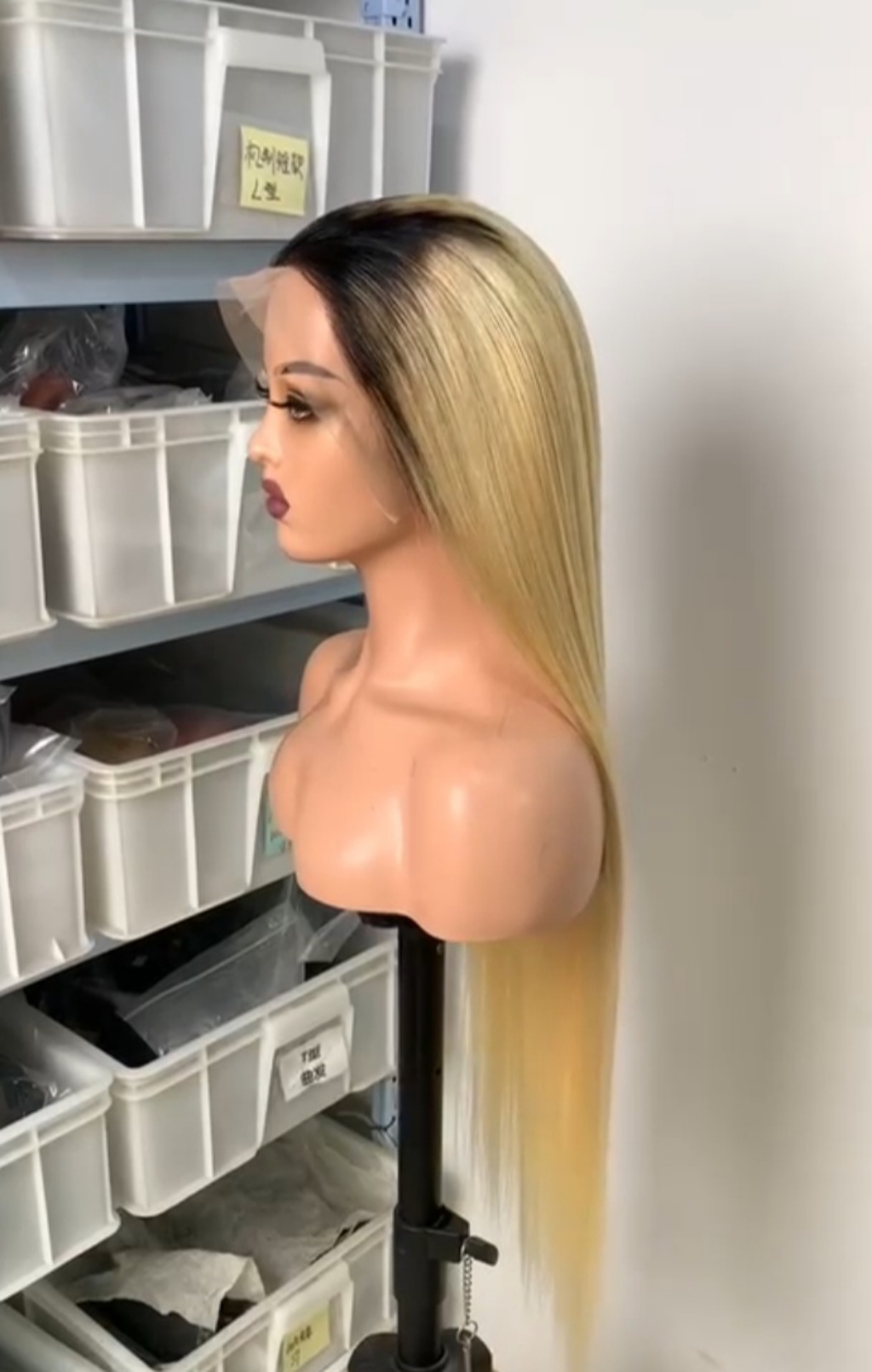 Silky Straighy Blonde Wig with Dark Roots