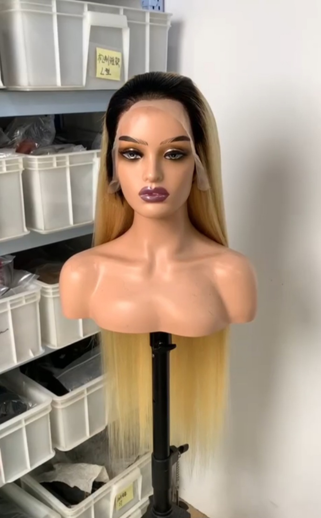 Silky Straighy Blonde Wig with Dark Roots