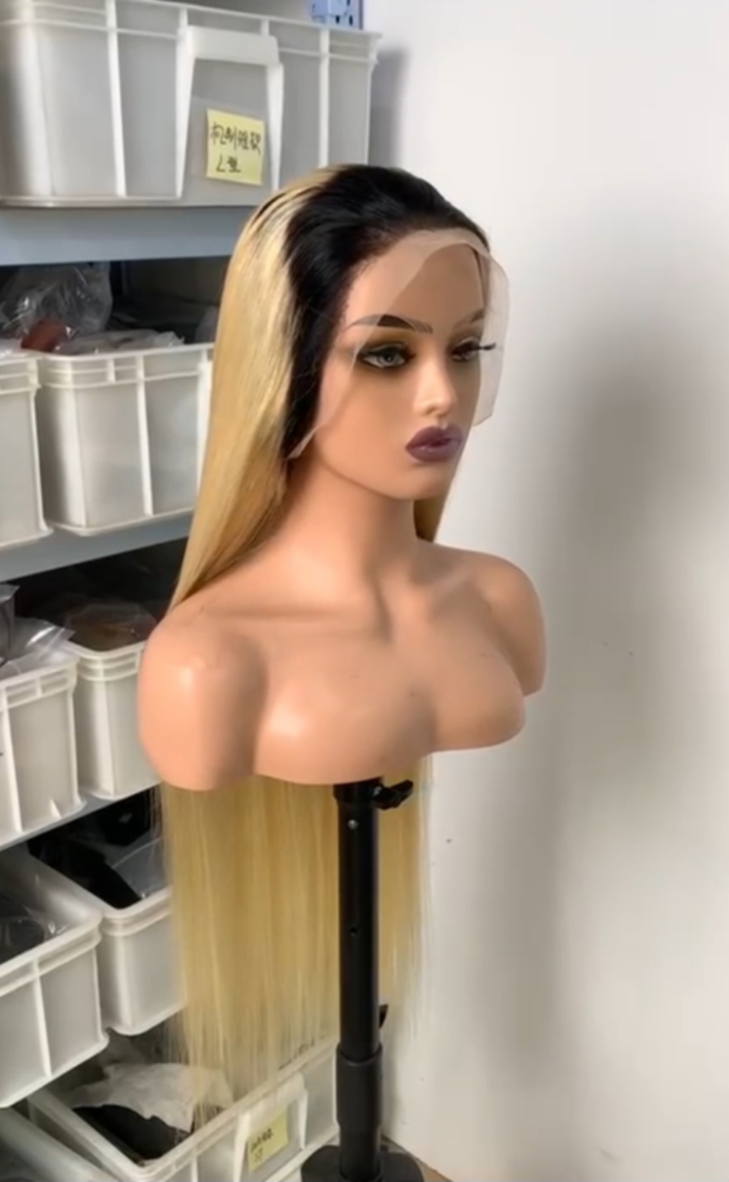 Silky Straighy Blonde Wig with Dark Roots