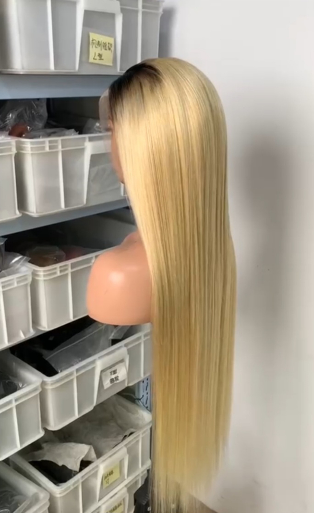 Silky Straighy Blonde Wig with Dark Roots