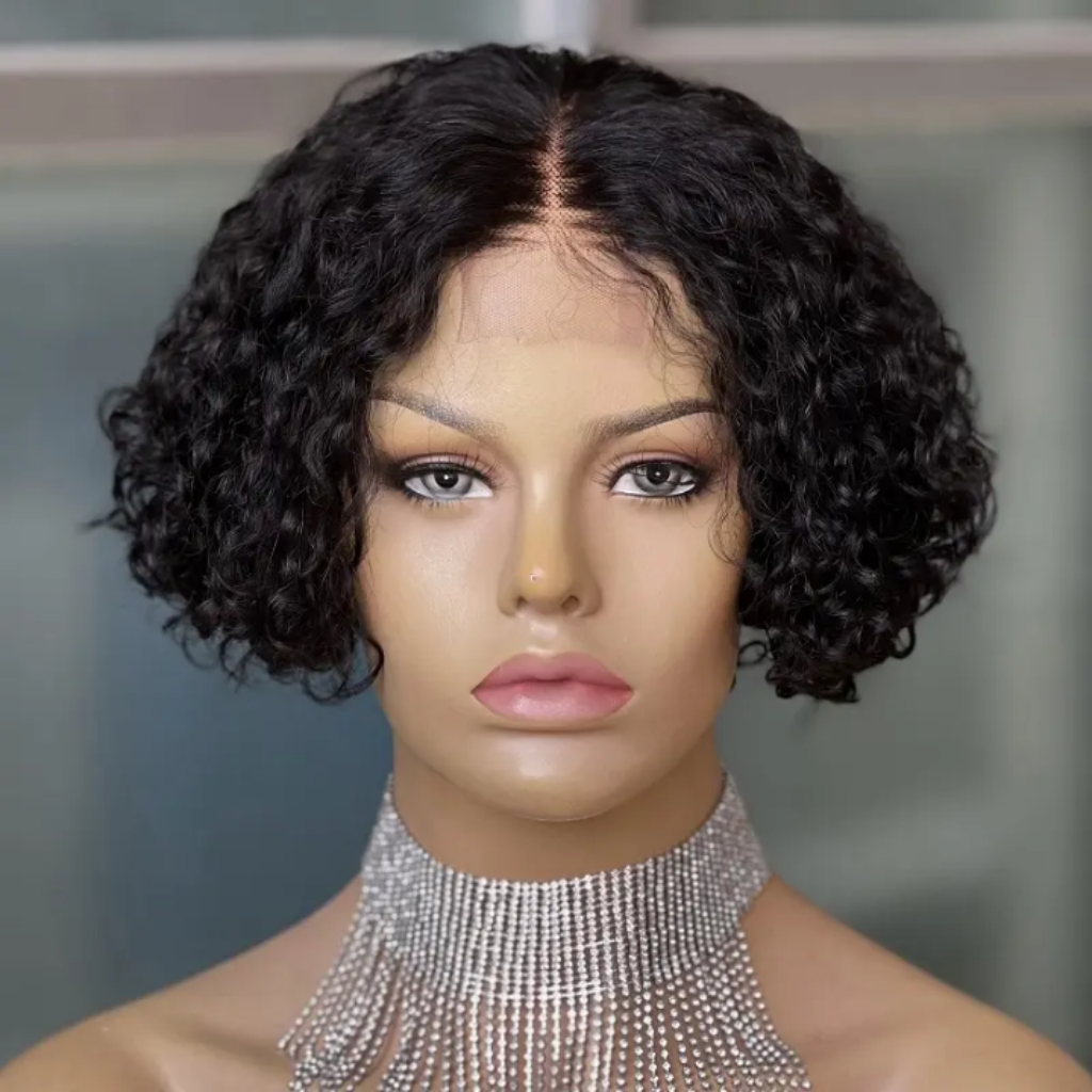 Middle Part Curly Short Bob Pixie Wig