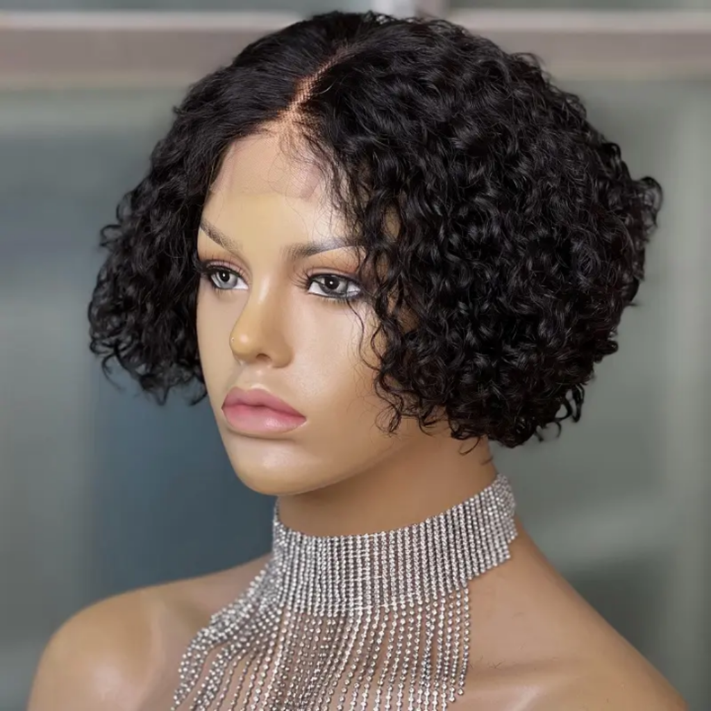 Middle Part Curly Short Bob Pixie Wig