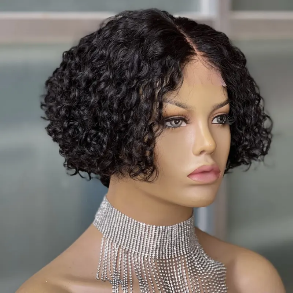 Middle Part Curly Short Bob Pixie Wig