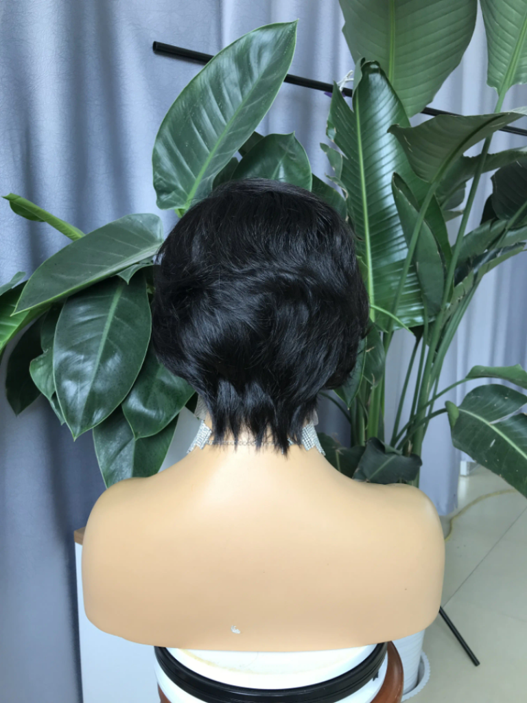 Long bangs side part pixie wig