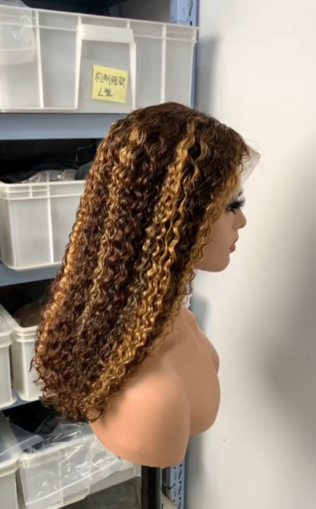 Curly Human Hair Wig with Highlights