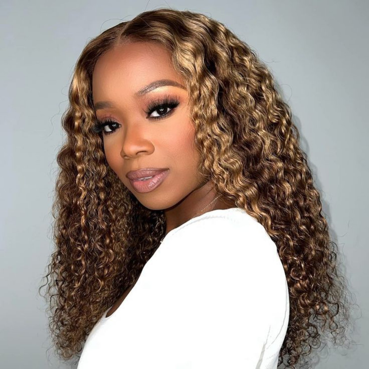 Curly Human Hair Wig with Highlights