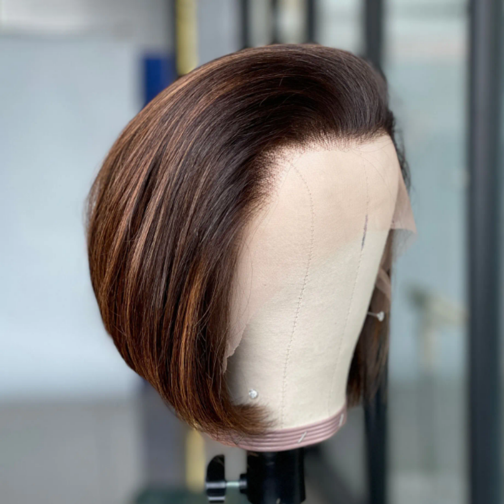 Brown Highlights Pixie Cut Lace Front Wig