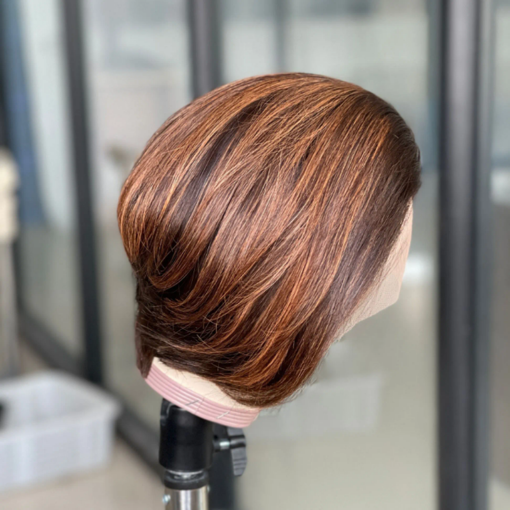 Brown Highlights Pixie Cut Lace Front Wig