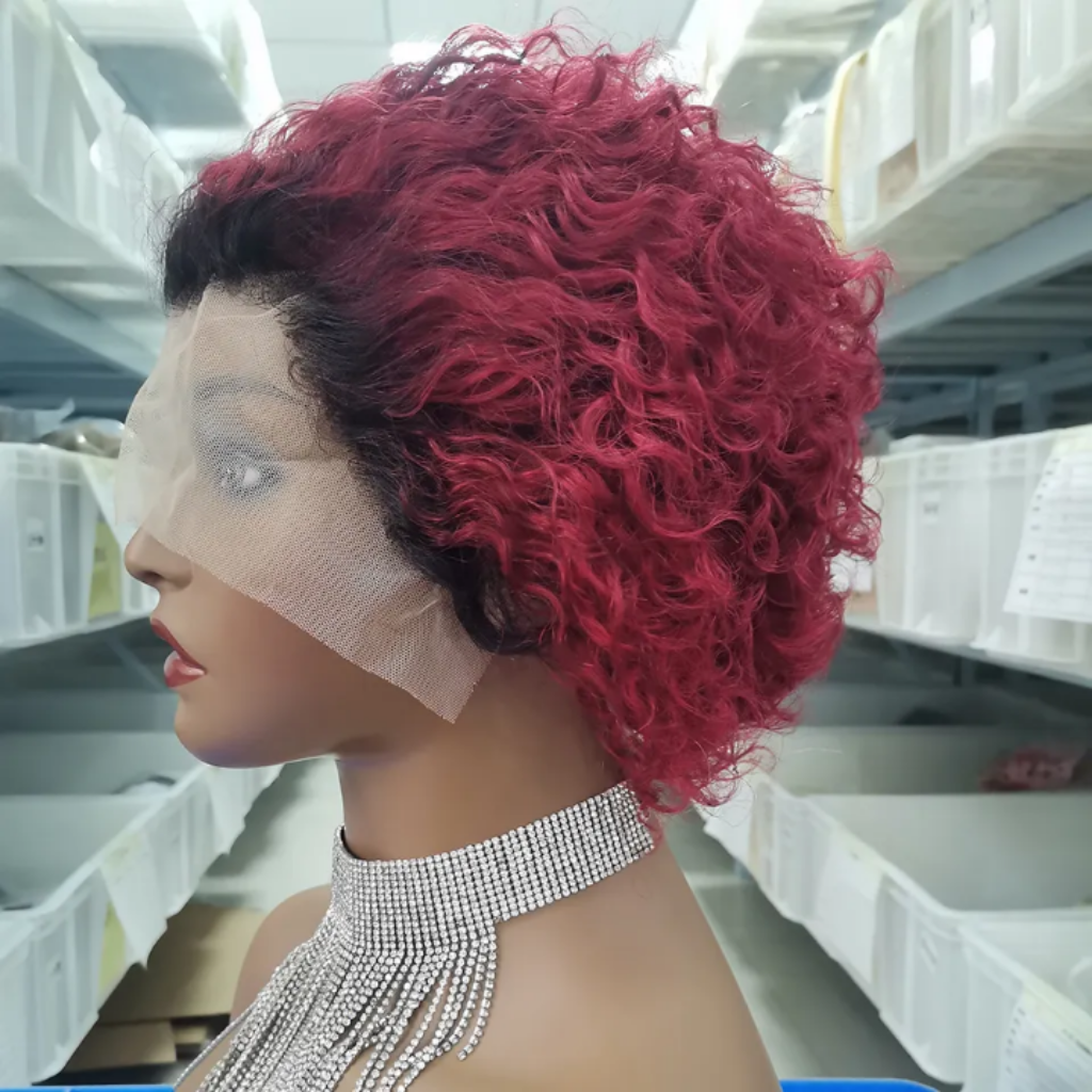Curly Ombre Pixie cut Lace Front Wig