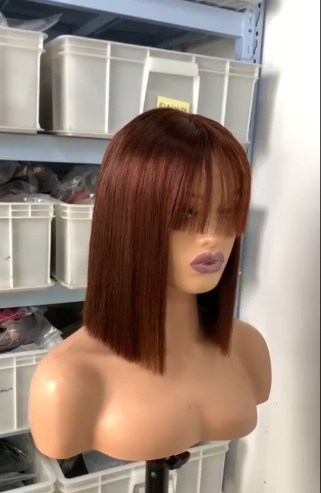 Straight auburn human hair bob wig