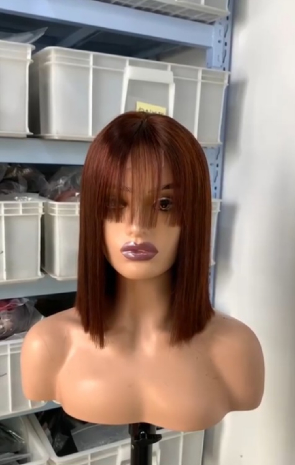 Straight auburn human hair bob wig