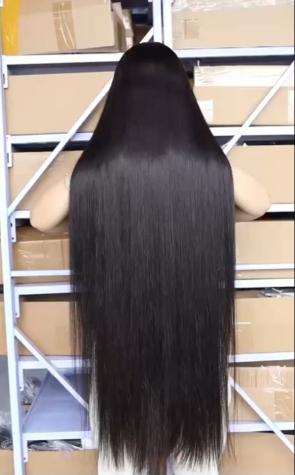 Long Black 40 Inch Human Hair Straight Wig