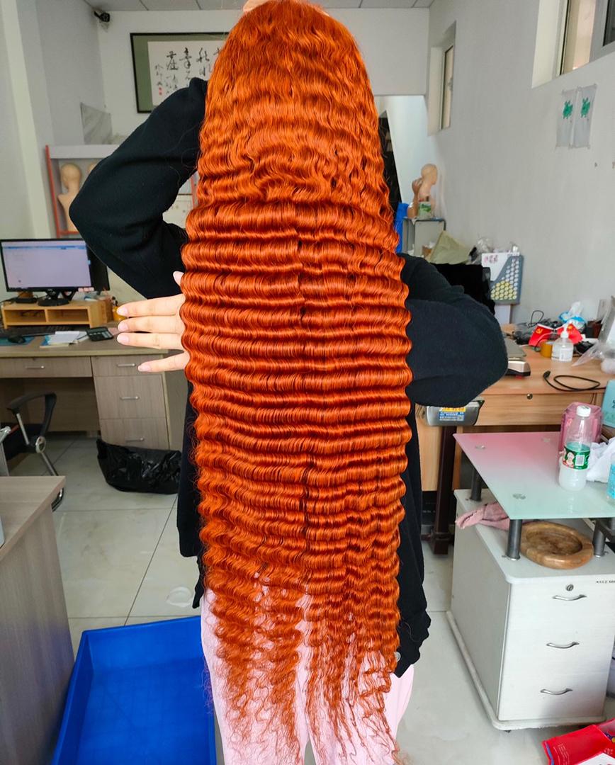 Glueless ginger orange deepwave human hair wig