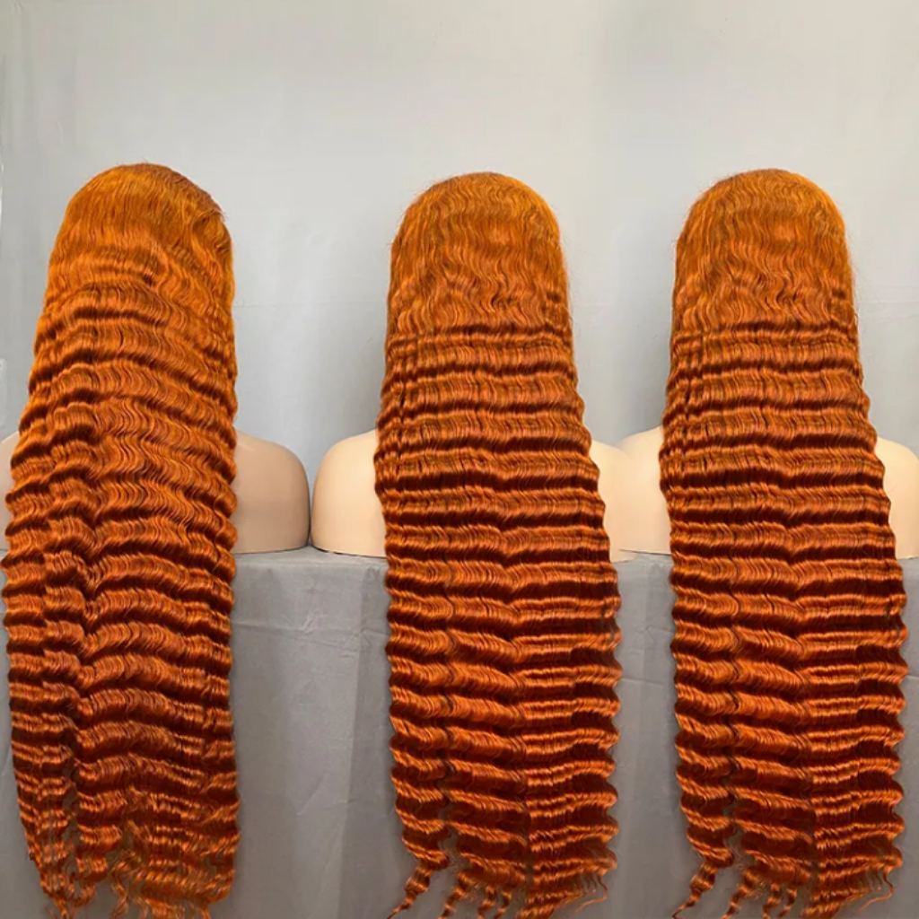 Glueless ginger orange deepwave human hair wig