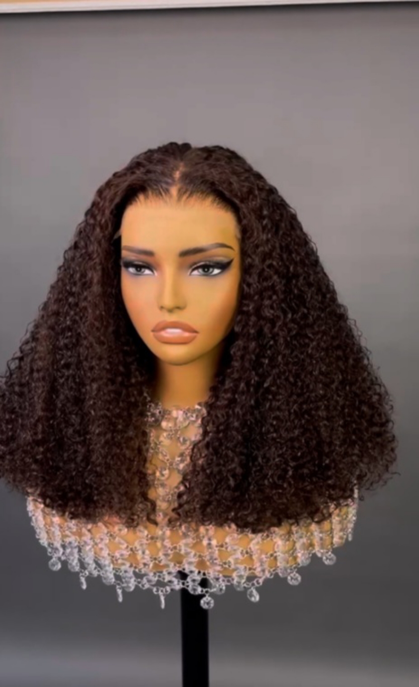 200% Curly Brown Human Hair Wig Winter Hairstyle