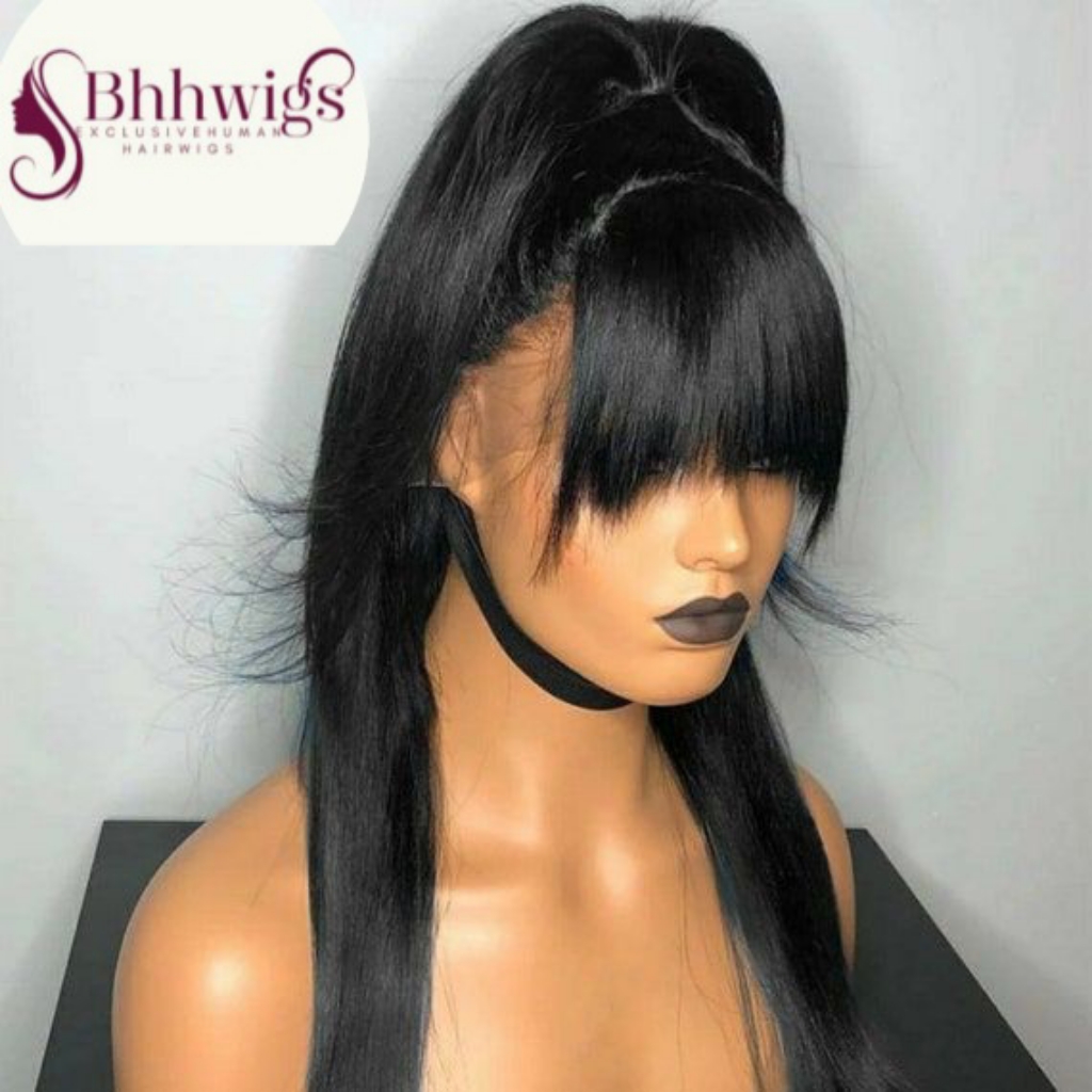 Straight Human Hair Wig With Long Bangs