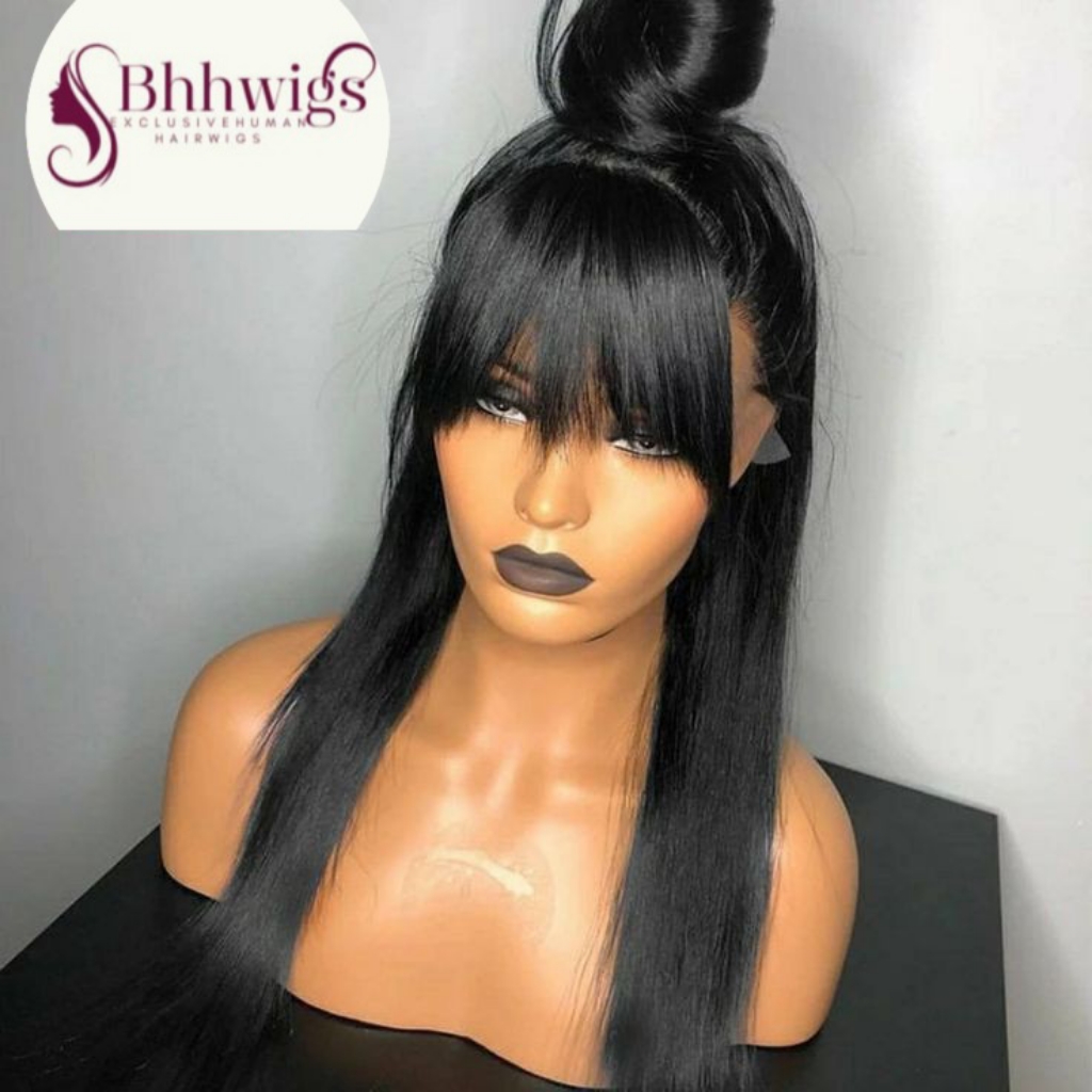 Straight Human Hair Wig With Long Bangs